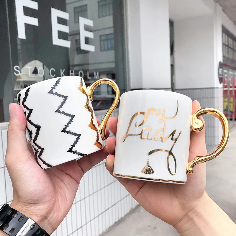 

Light luxury gold rim handle ceramic mug business office coffee cup