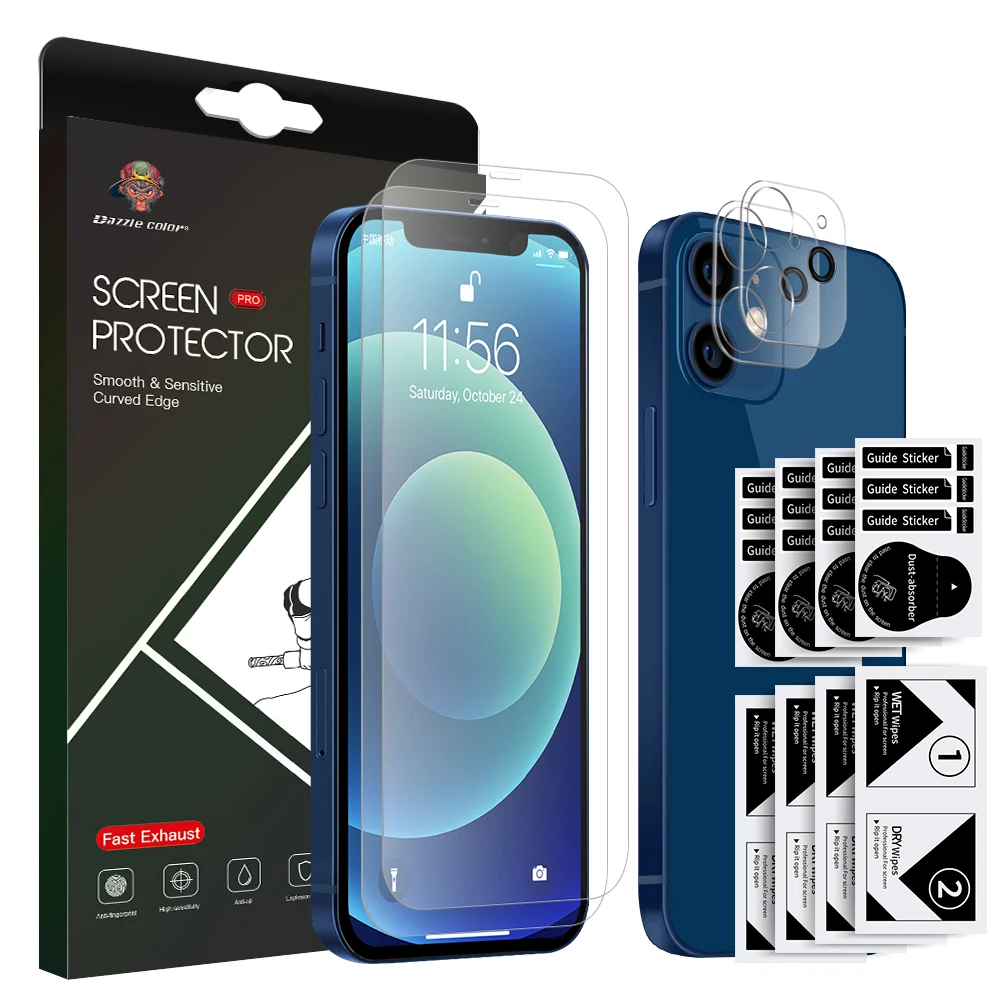 

HD Clear Phone Front And Camera Lens Protector For iPhone 12 Tempered Glass