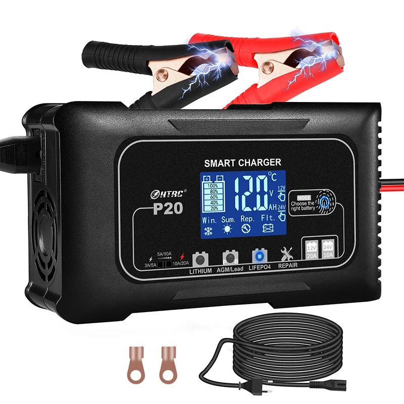 

HTRC P20 20A 12V-24V Smart Battery Charger For Car Motorcycle Battery Repair Auto Moto Lead Acid AGM Lithium LiFePo4 Batteries