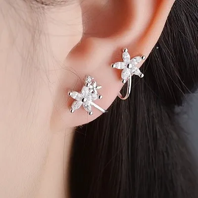 

2021 summer girls fashion jewelry statement charm flower diamond silver copper cute clip on earrings, As pic