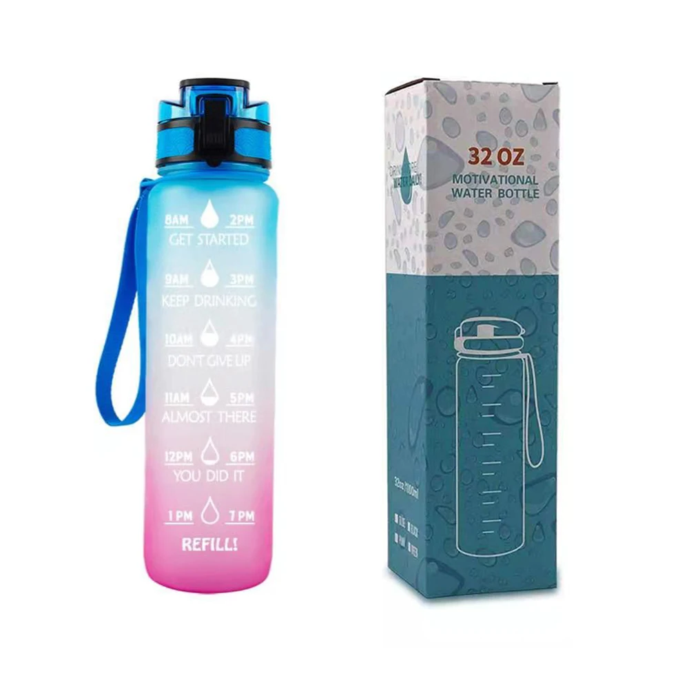 

wholesale customize bpa free 1000ml 1l 32oz 32 oz 1 gallon plastic tritan motivational drinking water bottle with time marker, Customized colors acceptable