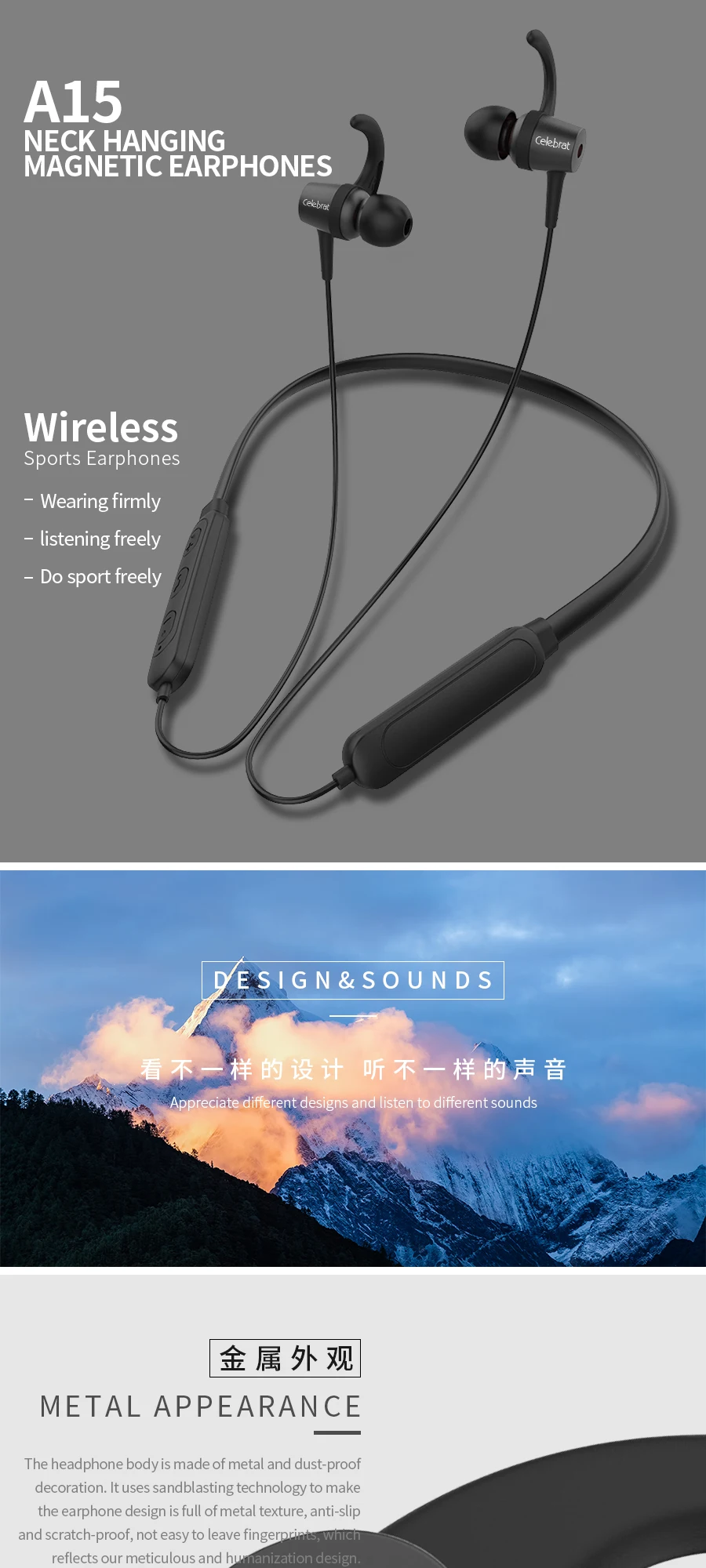 Hot sale A15 neckband sport wireless earbuds headphones with microphone - ANKUX.COM