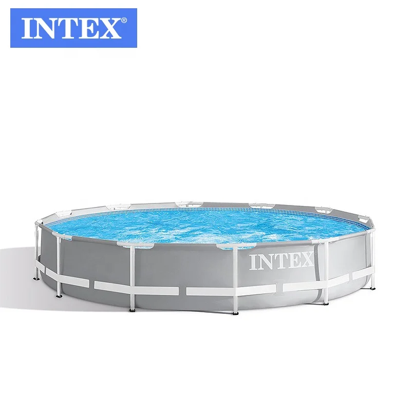 

INTEX 26710 12FT X 30IN Prism Frame Premium Pool Above Ground Steel Round Swimming Pool, Grey