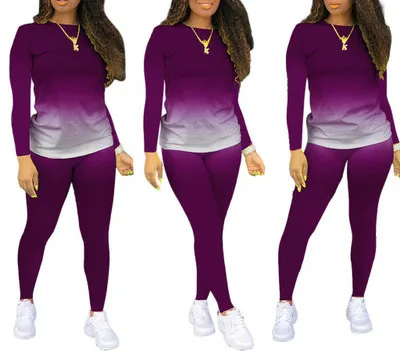 

10% Off Autumn new arrival women's gradient long-sleeved trousers outfit home service two-piece suit for women