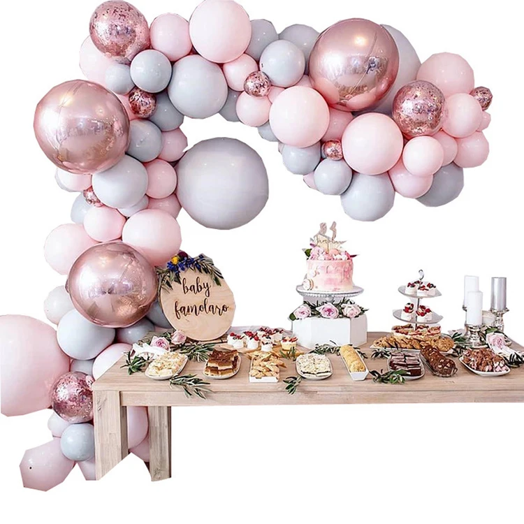 

Popular new design birthday wedding decoration party 5M balloon chain pink white latex balloon wreath arch