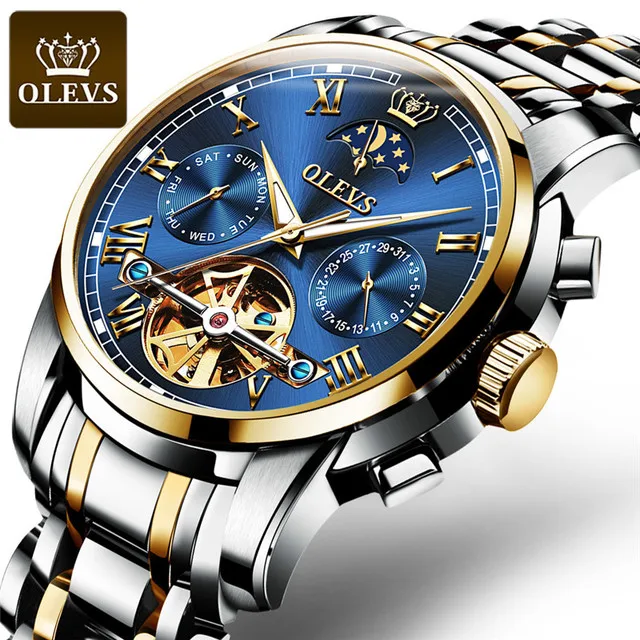 

OLEVS Mechanical Watch 6617 Luxury Automatic Moon Phase Tourbillon Watches Men Wrist Gifts Charm Business Watch Montre Homme, 8-colors