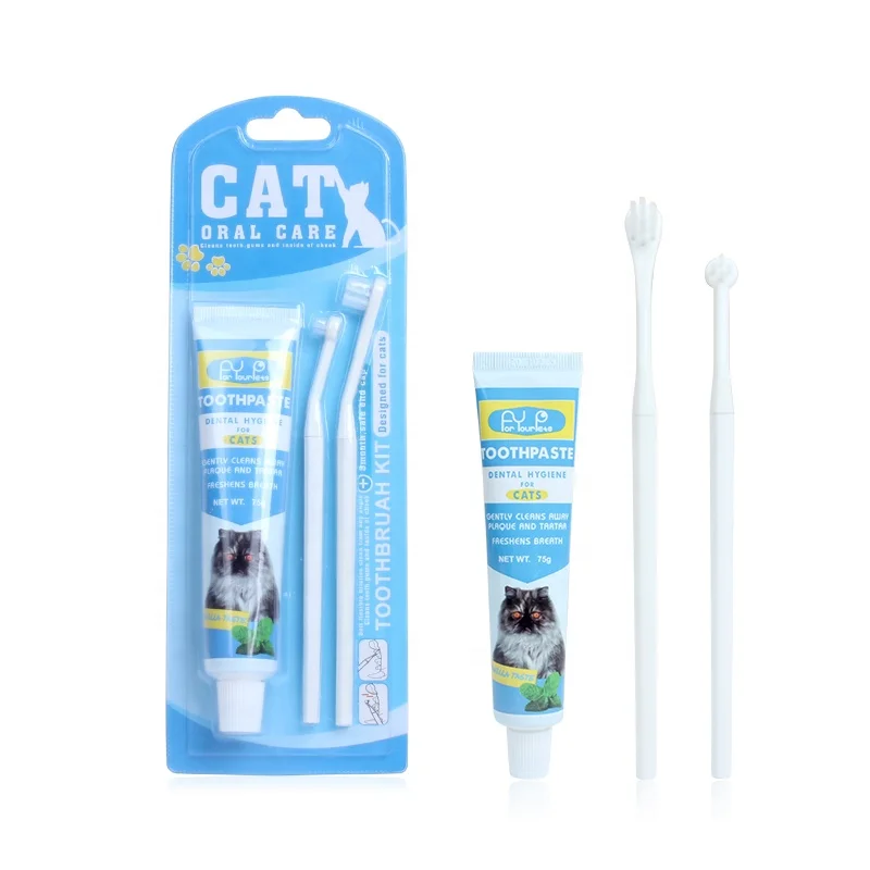 

Factory Wholesale 3 In 1 Cat Dental Care Cat Toothpaste Toothbrush Set Pet Tooth Brush