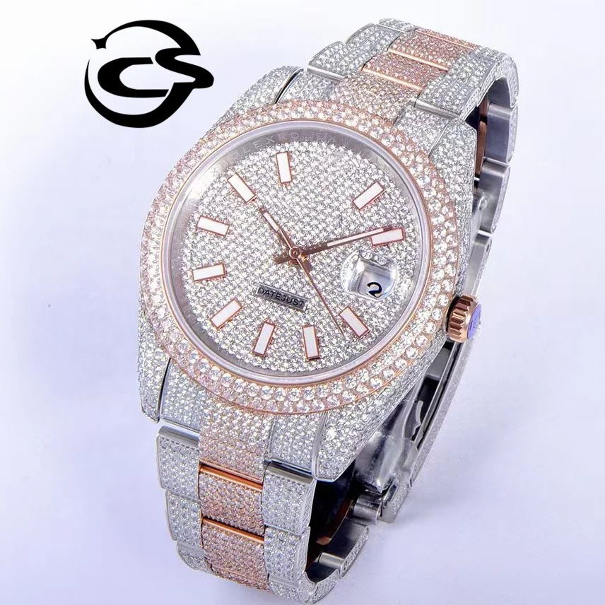 

Diver luxury watch V3 version 904L Steel ETA 2824 Movement 126333 Rollexables Two Tone Ice cube Diamond Gypsophila Watch