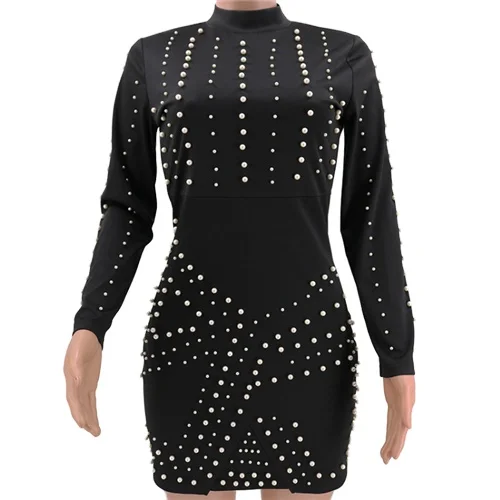 

New design Lady charm casual dresses Fashion vintage Beaded Bubble Beaded Sexy Dress slim Elegant Mid waist pack hip dress women, Blue&red&black&custom color