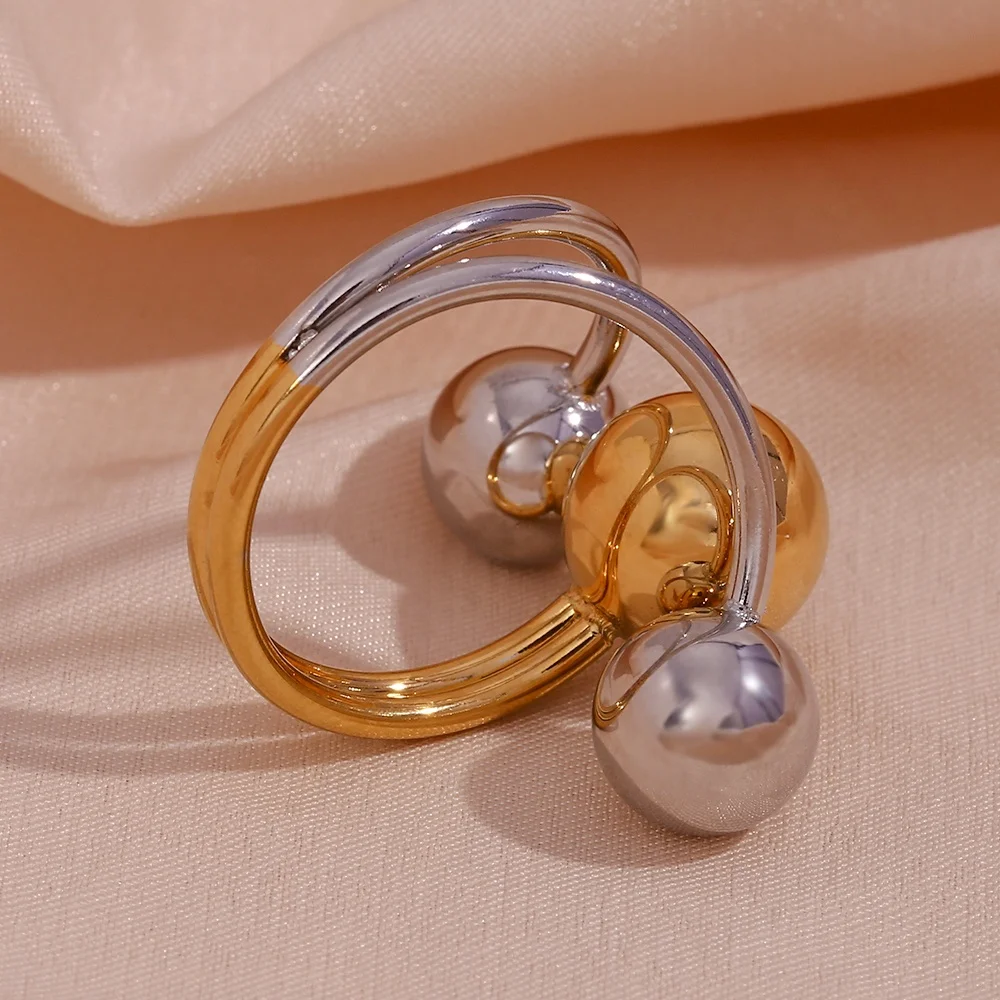 

Anti Tarnish Jewelry Exaggerated Ball Shape Adjustable Ring 18k PVD Gold Plated Jewelry Statement Ring