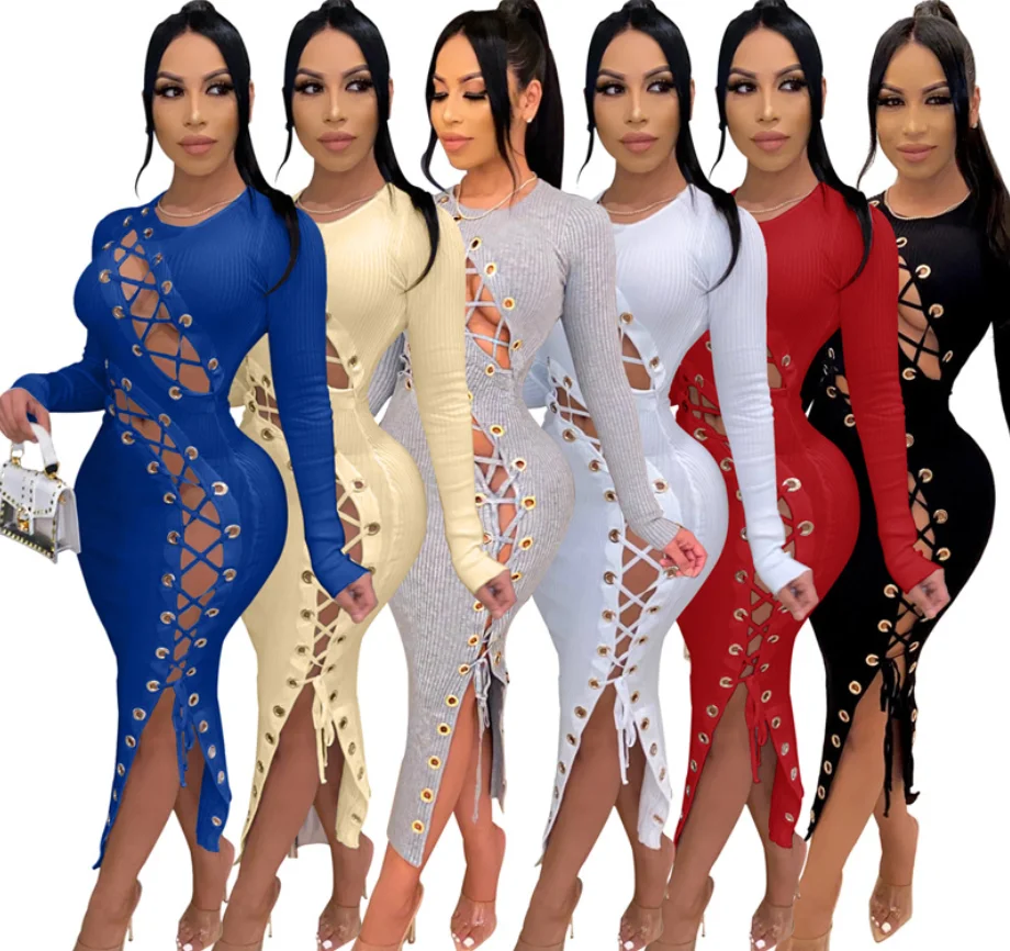 

Women's sexy fashion high bounce solid color pit corns lace-up dress