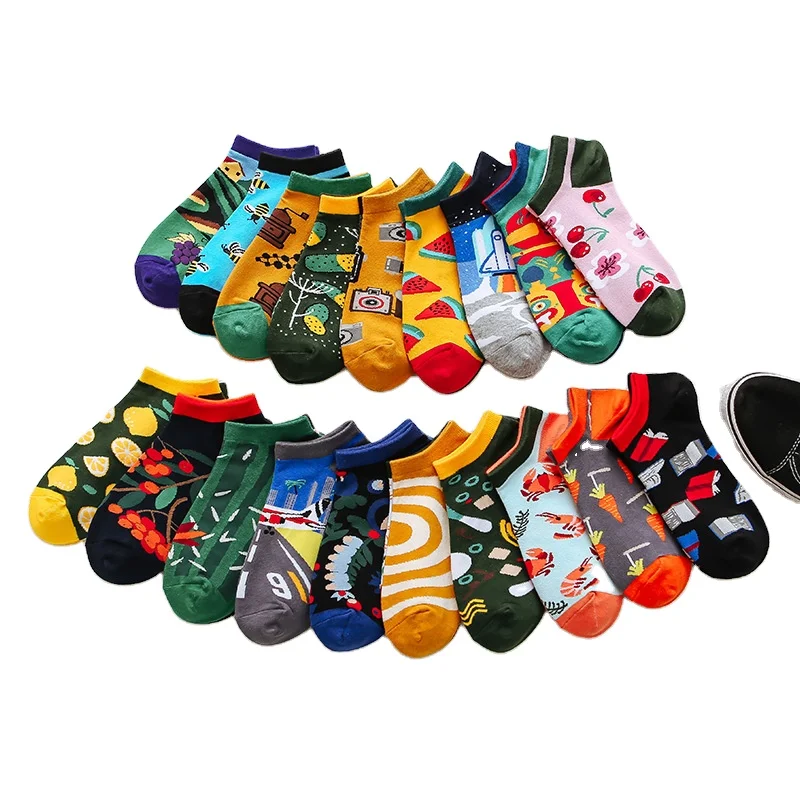 

Low MOQ Funny Creative design custom cotton Men's ankle low-cut socks for man and women
