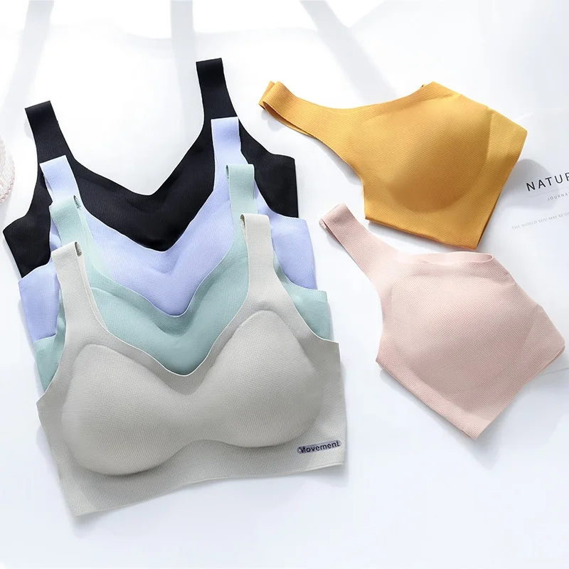 

Skin-friendly breathable Push up chest type latex underwear Sports sleeping vest comfortable thin bra high elastic latex bra, Black, gray, yellow, green, pink, blue
