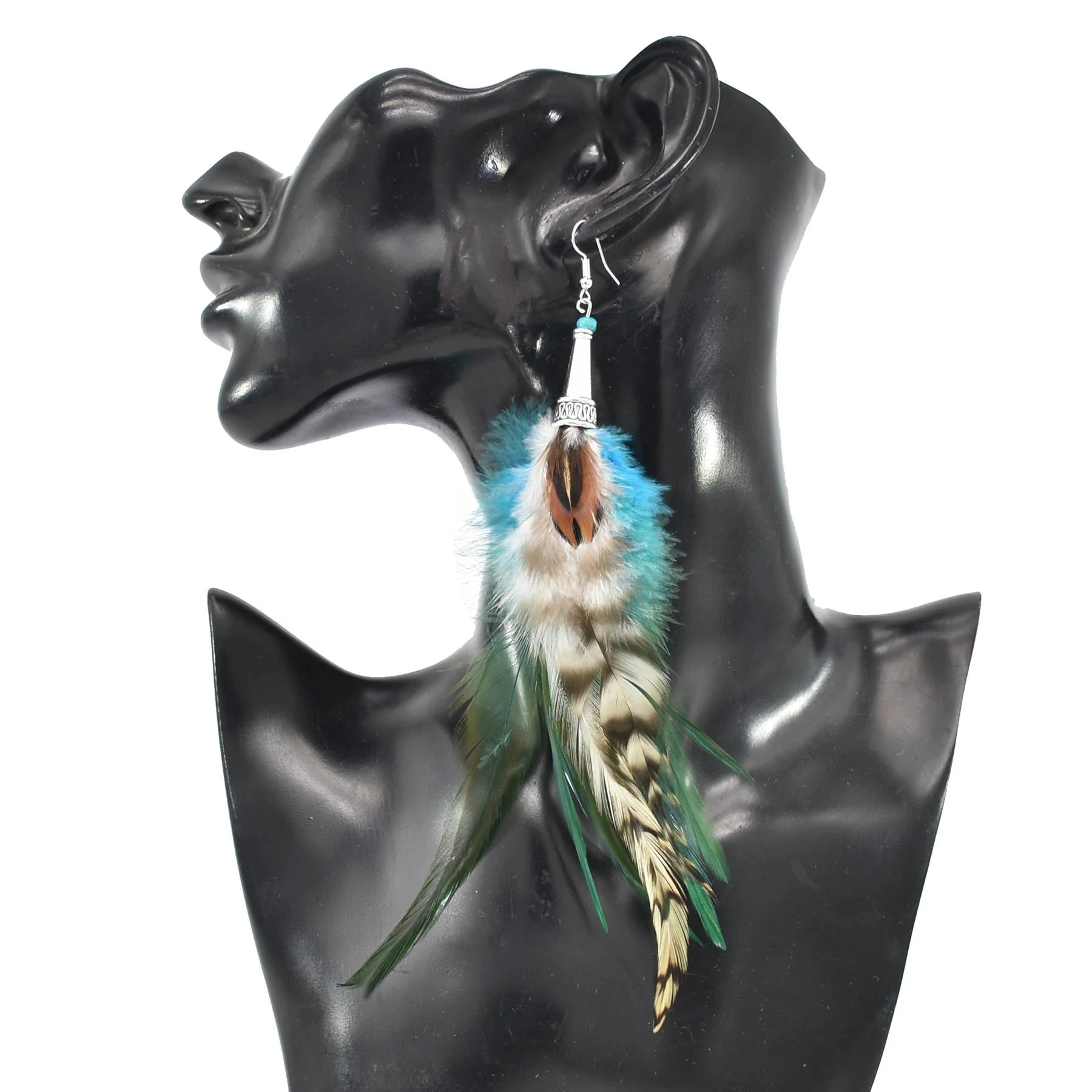 

Bohemian Multicolor Feathers Dangle Earrings Handmade Natural Feather Earrings Unique long feather earrings, Pink,blue ,black