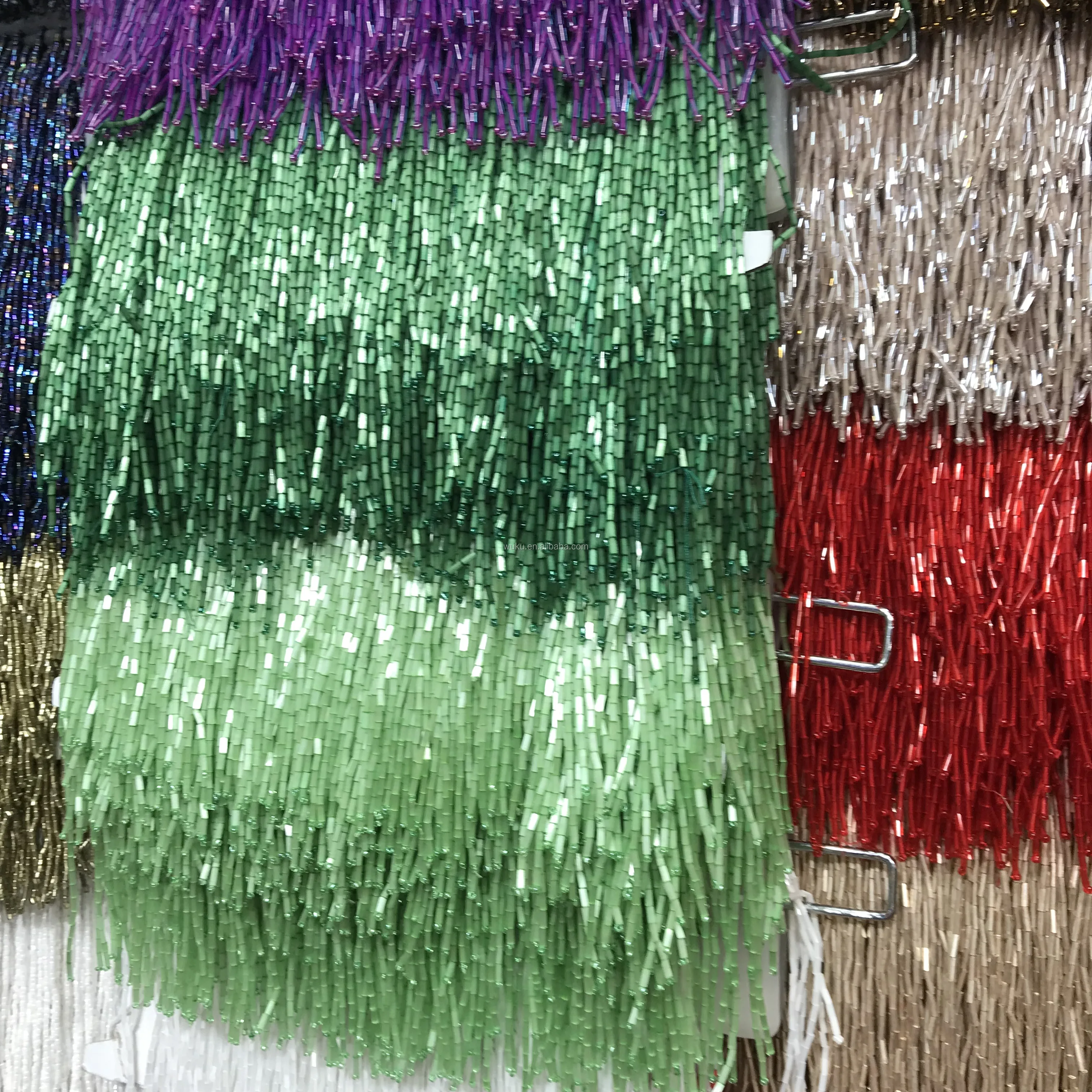 Dancing Dress Decorative Hand Make String Bugles Beads Tassel Fringe