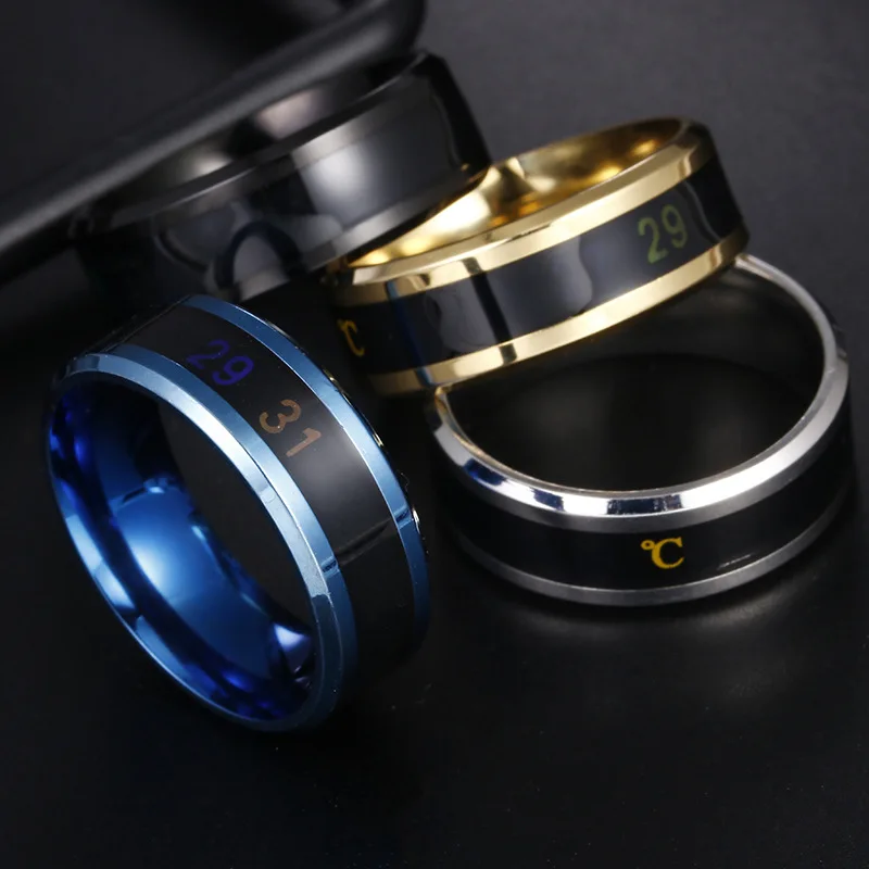

Factory Stock European American Fashion Smart Temperature Titanium Steel Couple Ring Jewelry