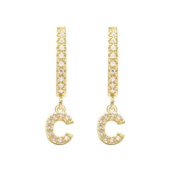 

Best Brand 925 Sterling Silver 18k Gold Plated Jewelry Initial C Drop Earrings Letters For Women