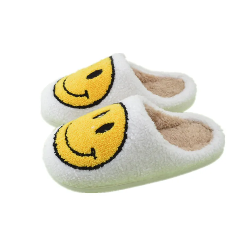 

cute smile autumn and winter warm terry smiley face slip on anti-slip soft women home indoor cartoon e moji slippers