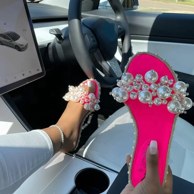 

Pearl Sandals 2021 New Women's Summer Flat Sandals Fashion Woman Sandals Outdoor Shoes Plus Size Pearl slippers