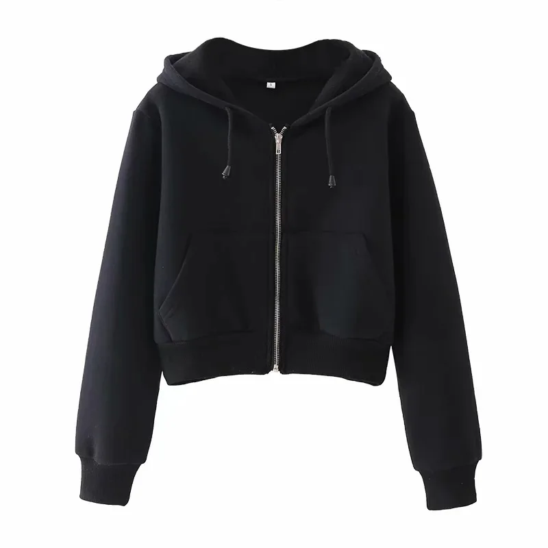 

Waist hooded sweater cardigan women high waist zipper plus fleece hoodie jacket