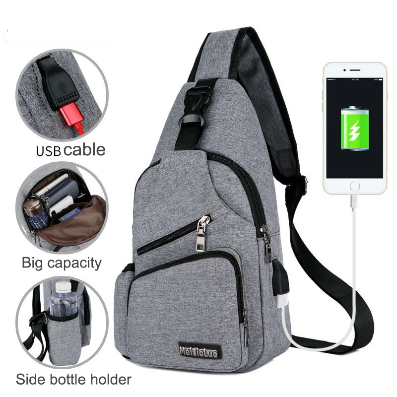 

Sandro Wholesale Casual Crossbody Waterproof Polyester Backpack Shoulder Fashion Bag Sling Chest Bag with USB Charging cable, Mix color