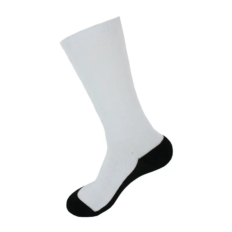 

White polyester custom blank sublimation socks with black sole