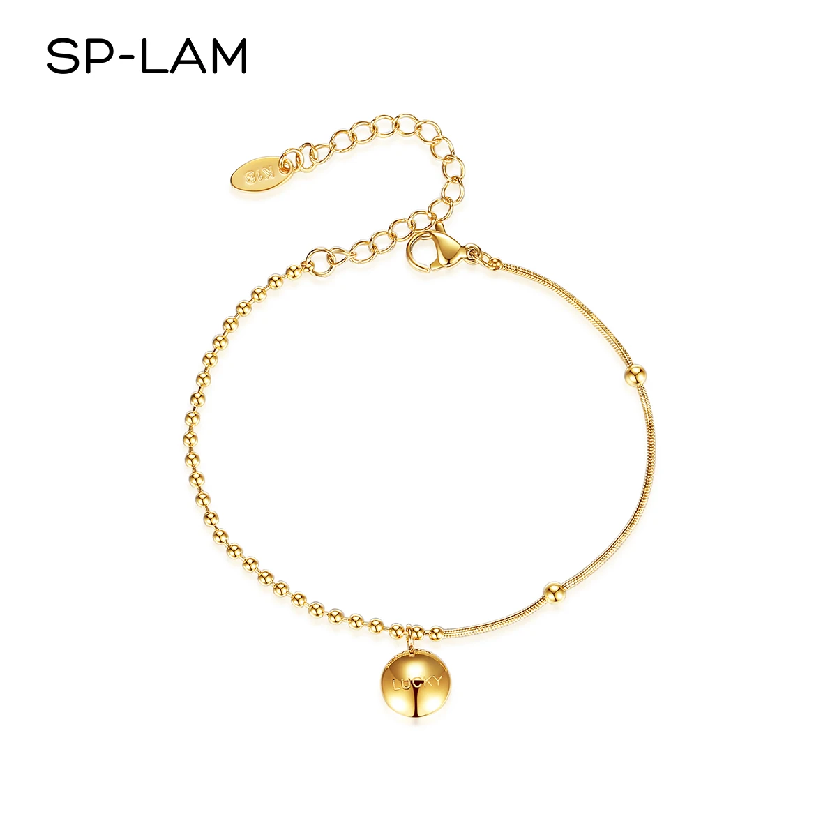 

SP-LAM 2021 Adjustable Stainless Steel Cute Bangle LUCKY Letter Gold Charm Woman Korean Chain Bracelet