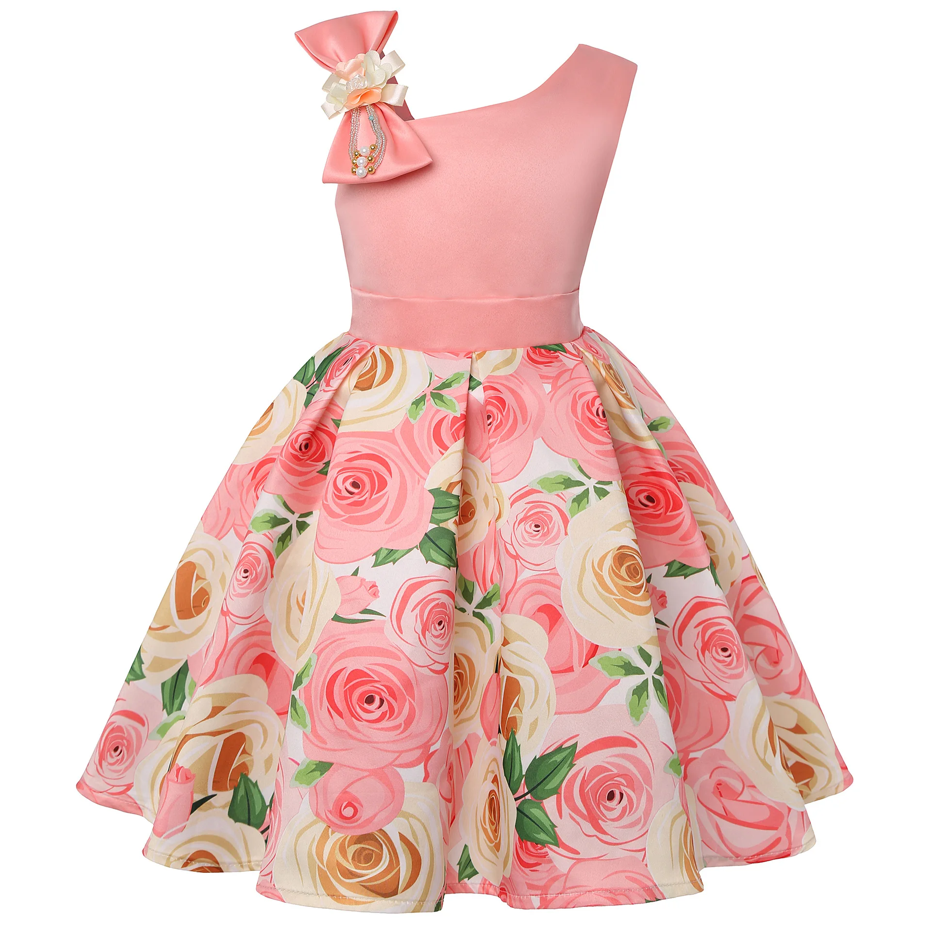 

coldker Off Shoulder Kids Girl Wedding Flower Girls Dress Princess Party Striped Formal Dress Prom Little Baby Girl Birthday Dre