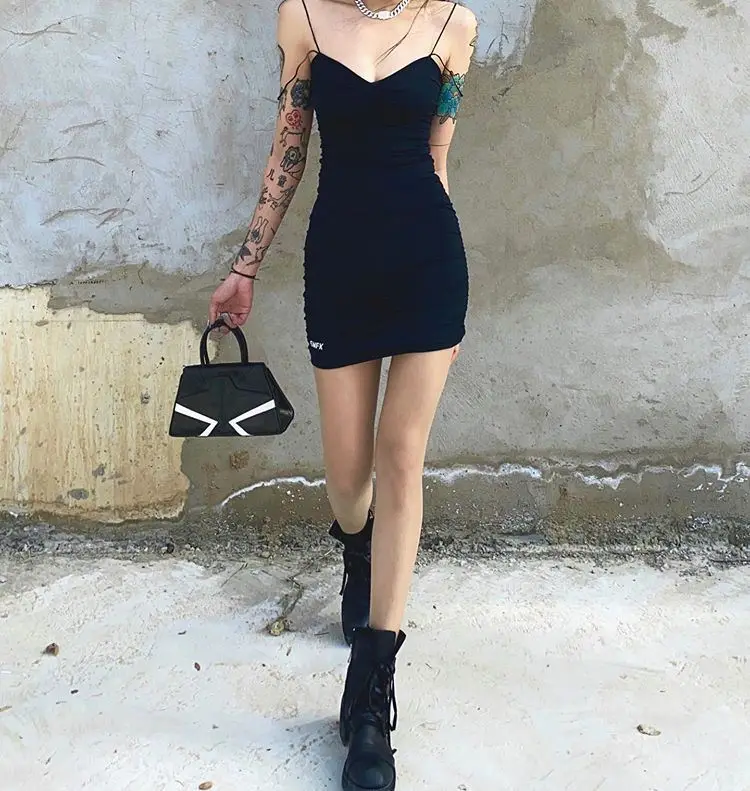 

Summer Women sexy low-cut sling Skirt low chest pleated wrap pleated bag hip nightclub mini bodycon maxi dress for wom