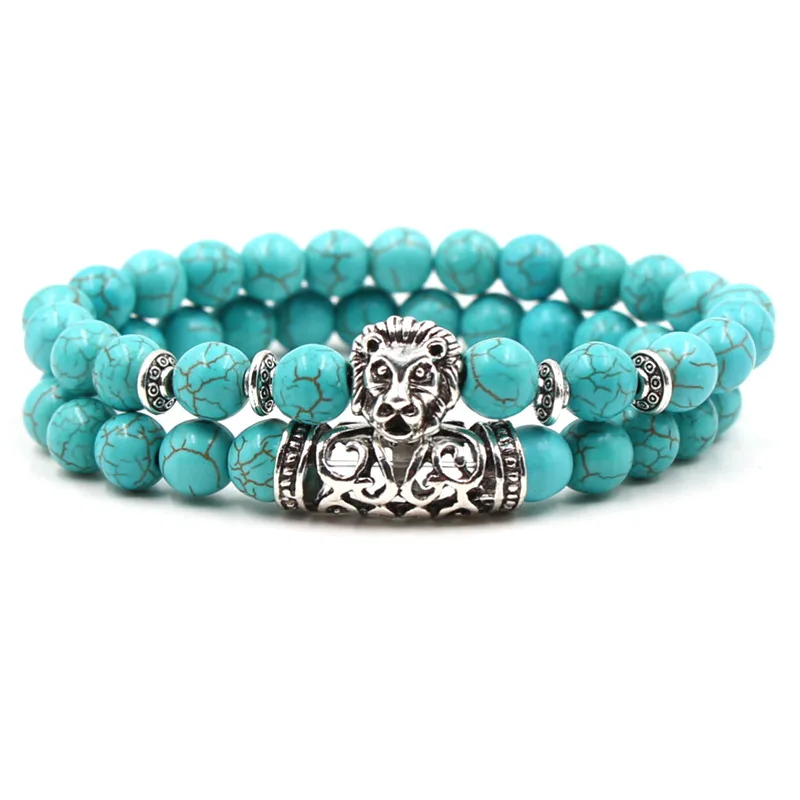 

European Trendy 2Pcs/Set Natural Stone Beaded Bracelet Punk Gold Plated Double Layer Stretch Energy Buddha Beads Men'S Bracelet