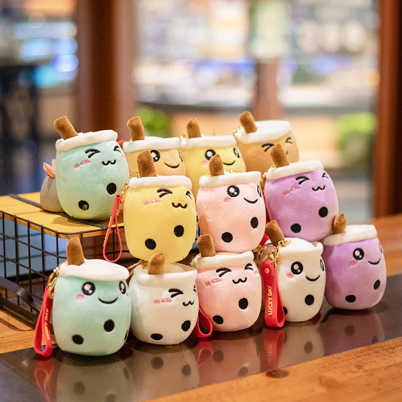 

Hot Sell Milk Tea Coffee Cup Toys Promotional Stuffed Boba Tea Keychains with Rubber Key Chains Cute Custom Plush Boba Keychain