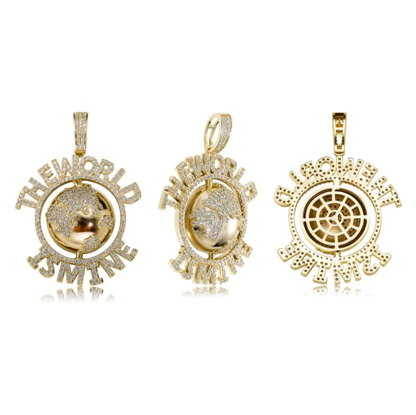 

New Design THEWORLD IS MINE Earth Theme Hip Hop Pendant