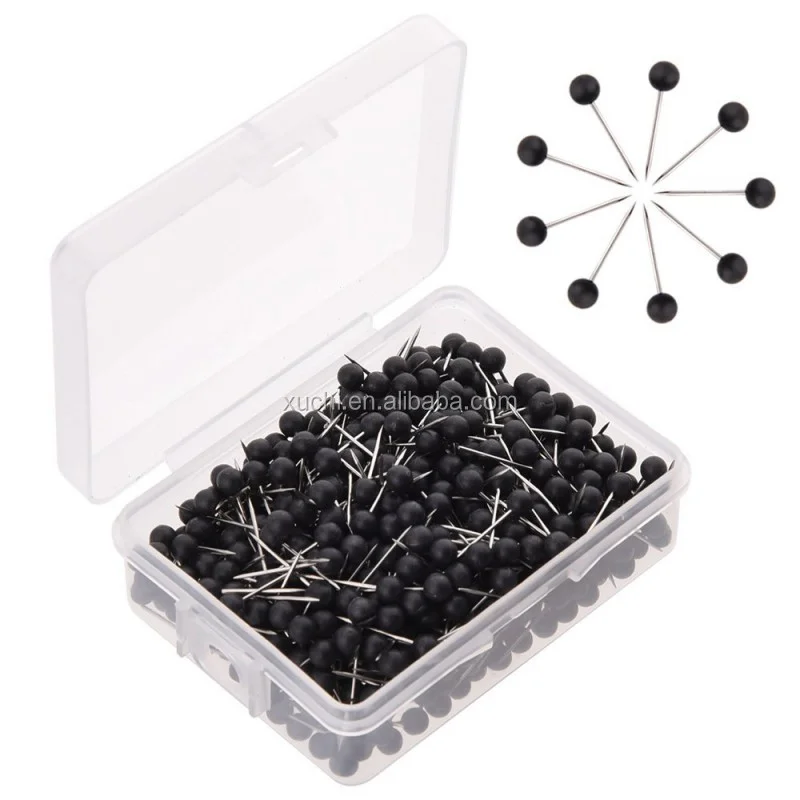 

500 pcs 1/8 Inch Black Round Plastic Head with Steel Needle Point Map Tacks Push Pin