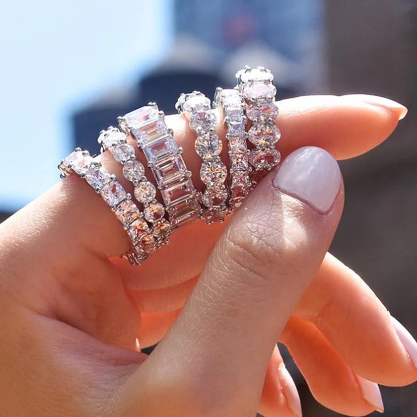 

Silver Zircon Women Engagement Luxury Jewelry Eternity Rings Wedding CZ Diamond Ring, Cubic zirconia ring