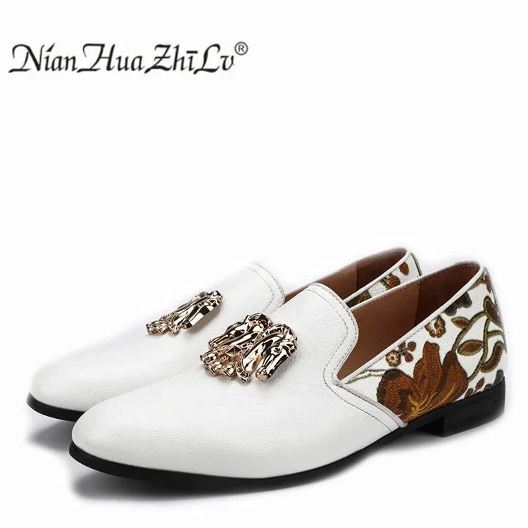 

XQWFH Printed Leather Men Casual Shoes Outdoor Flat Slippers Slip On Fashion Luxury Loafers zapatos de hombre