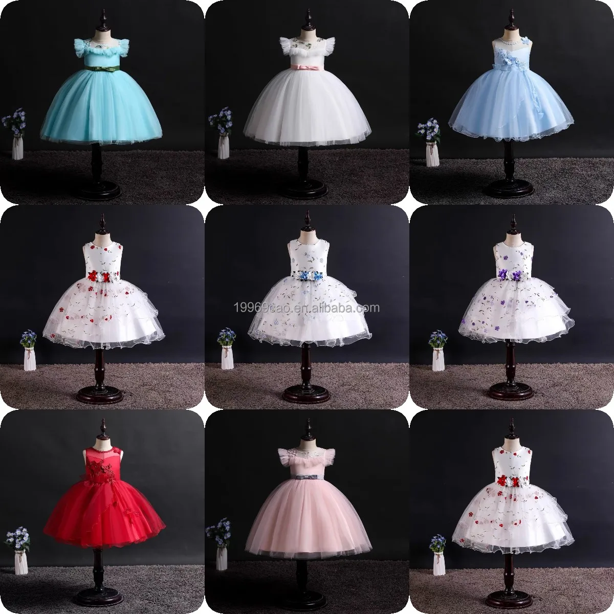 

New children's Dress Satin Embroidered Lace girl Princess Dress, White