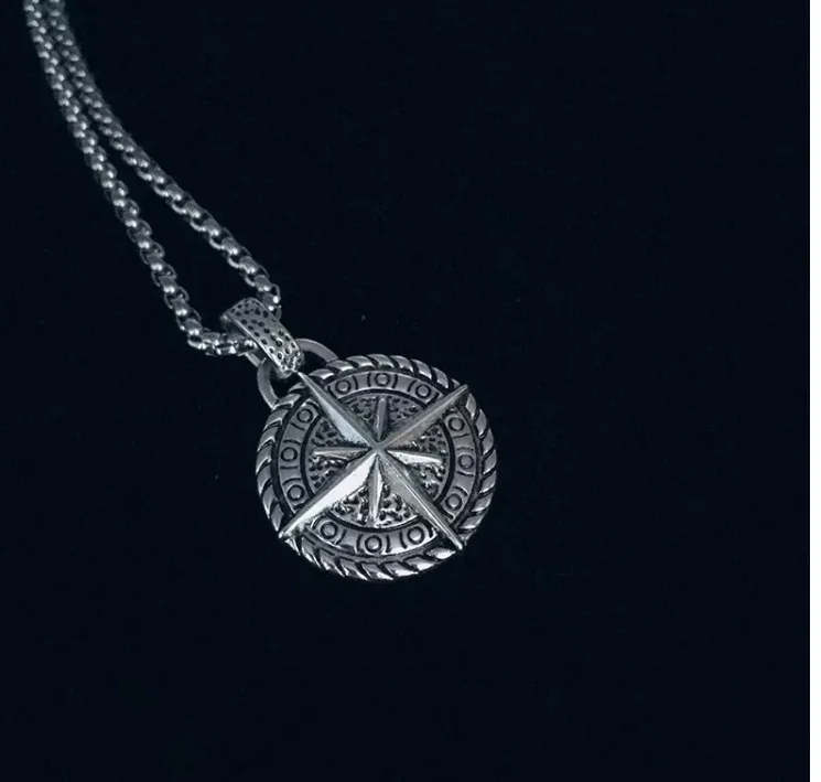 

hip hop Stainless Steel mens cheap Jewelry North Viking Cross Pendant Compass Necklace for men