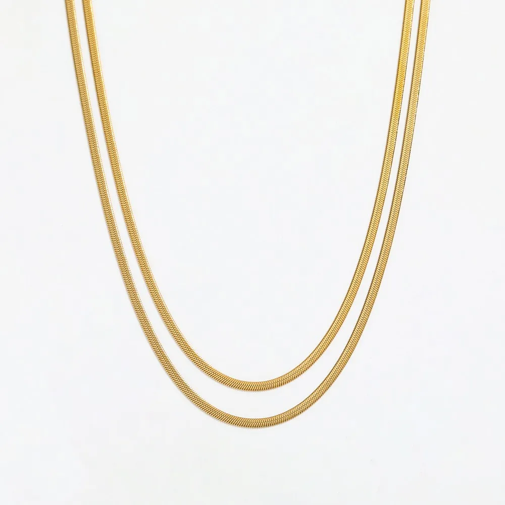 

Joolim Jewelry Herringbone Layered Necklace Waterproof Stainless Steel Necklace Gold Jewelry Wholesale