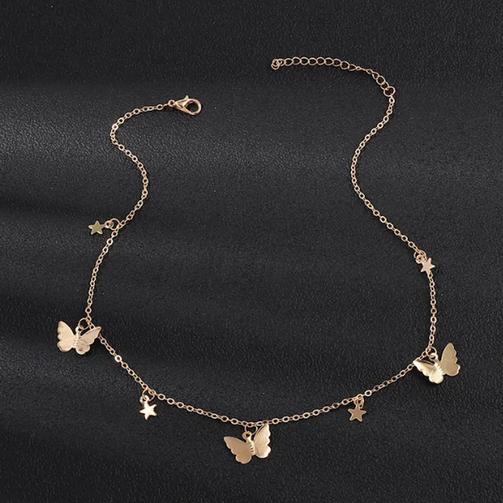 

fashion cheap alloy butterfly charm necklace, Gold