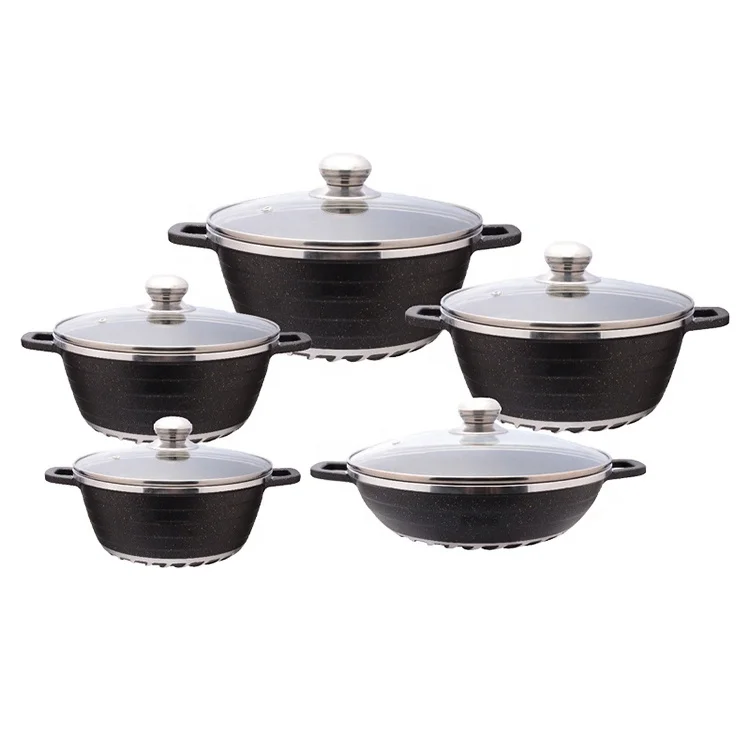 

10pcs 2021 non stick ceramic coated cookware set kitchenware set cooking pot alluminium die casting casserole with cover