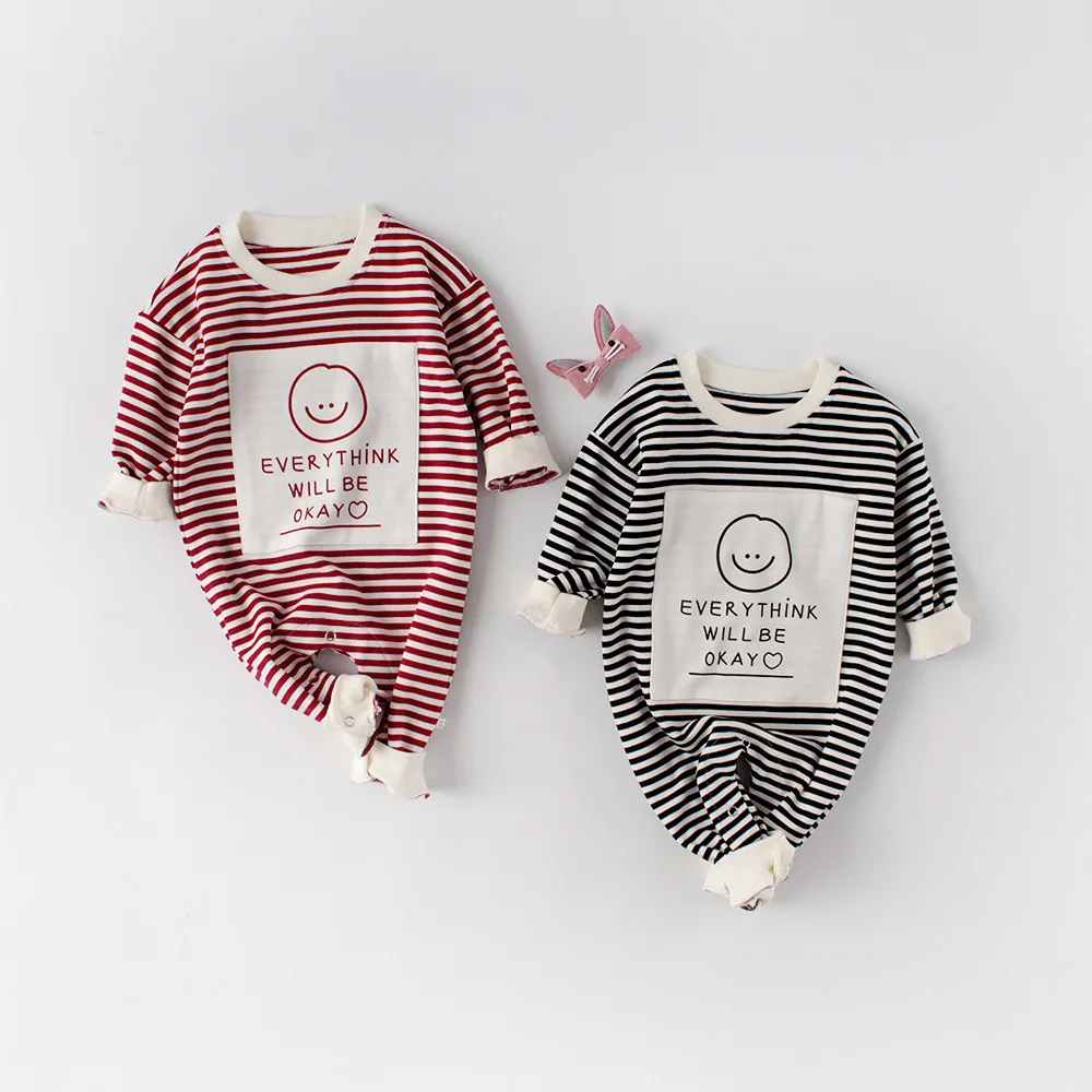 

Ins spring 2020 infant child jumpsuits pre-term infant baby clotnes smile long-sleeved clothes long climb romper clothes