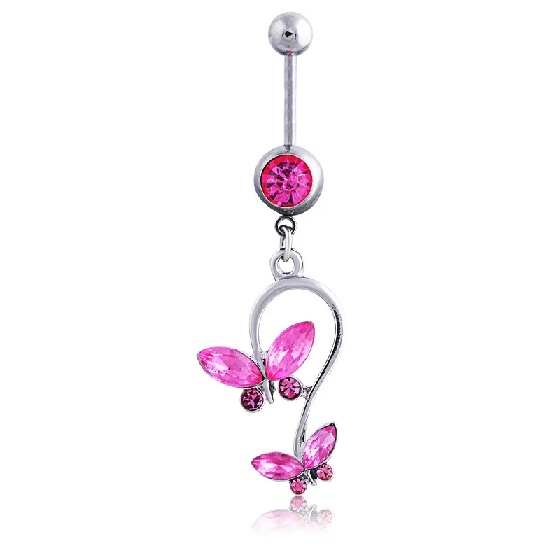 

Charm 316L Surgical Steel White Pink Blue Crystal Butterfly Sparkle animal Belly Button Ring, As photo