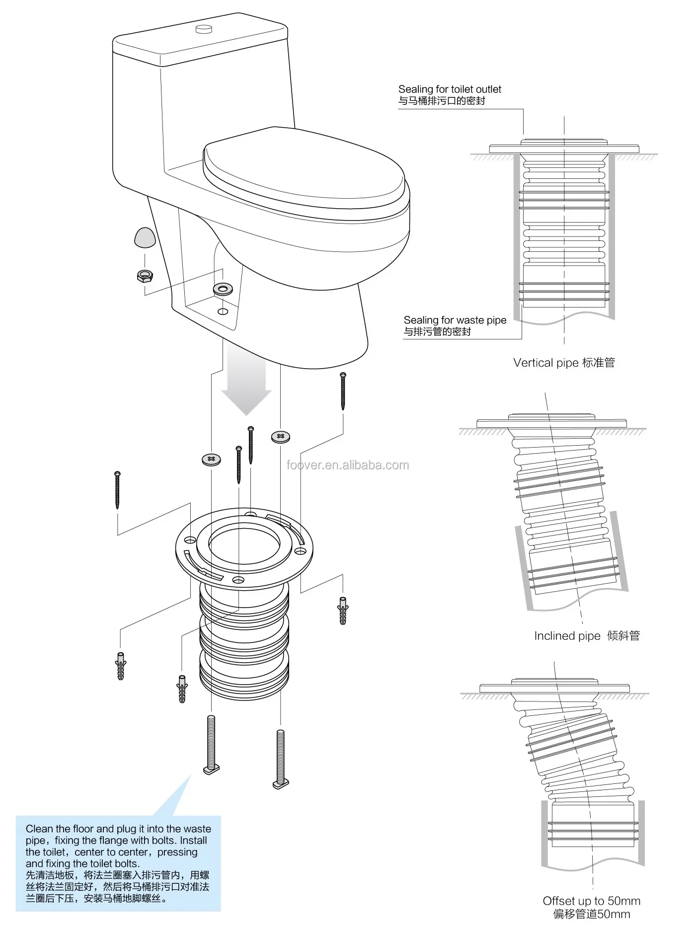 Extended Flexible Toilet Flange Toilet Seal For 4 Inch 110mm Waste Pipe