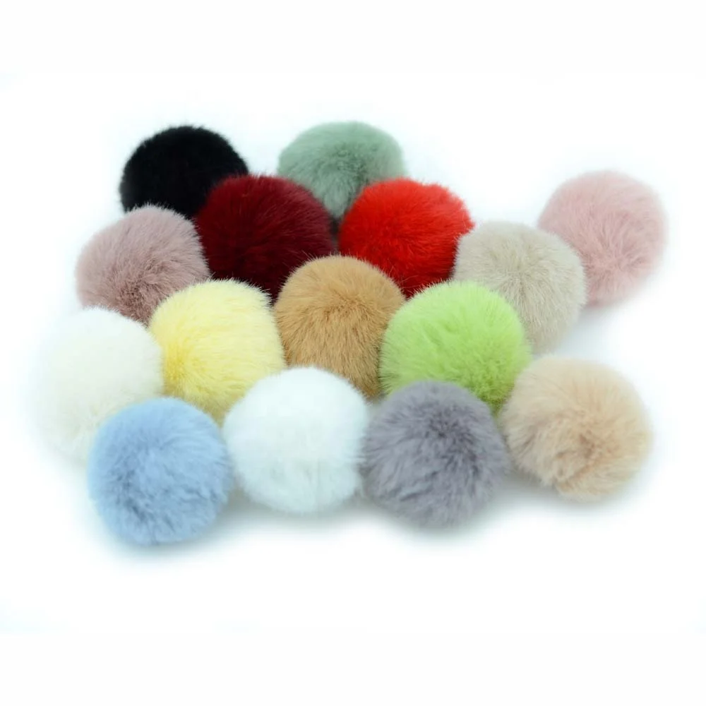 Factory Price Small Size 5cm Fabric Fake Fur Ball Pompom With Elastic Band for Hair Clothes Accessory Xmax Tree Decoration