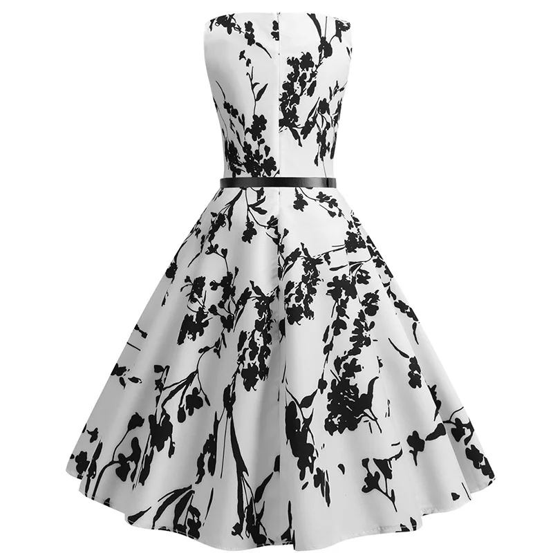 

2020 Boatneck Sleeveless 50s Retro Dress with Belt Vintage Dress