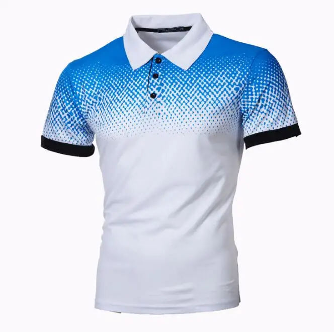 Gradient 3D Printed Polo T-shirt European and American Lapel Collar Slim Fitting Port Casual Polo Shirt