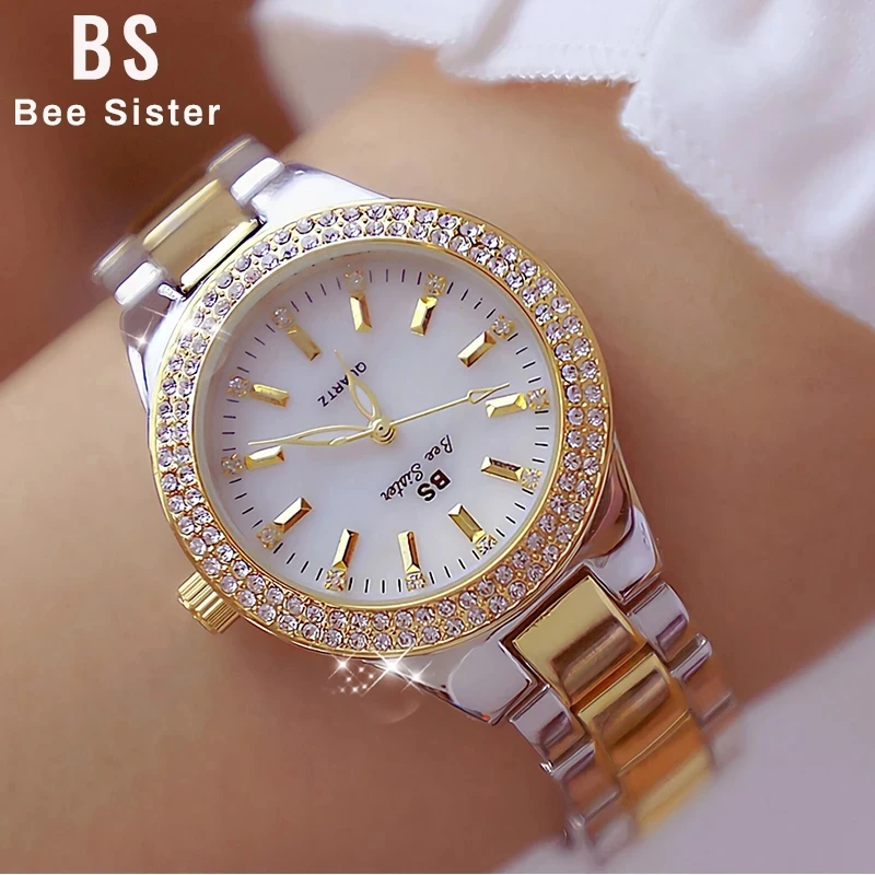 

BS Bee Sister FA1258 Luxury Gift Fashion Quartz Watches Women Stainless Steel Ladies Wristwatches Diamond relogio feminino, 3colors