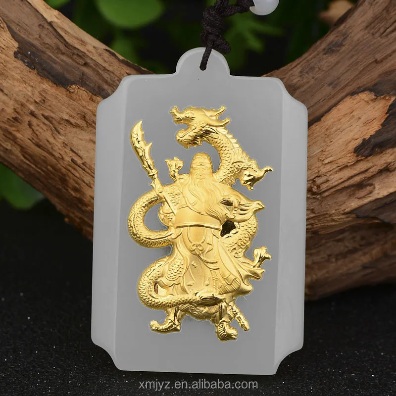 

Certified 3D Gold Inlaid Hetian Jade Pure Gold Inlaid Fang Brand Men'S Domineering Leading Guan Gong Pendant Wholesale