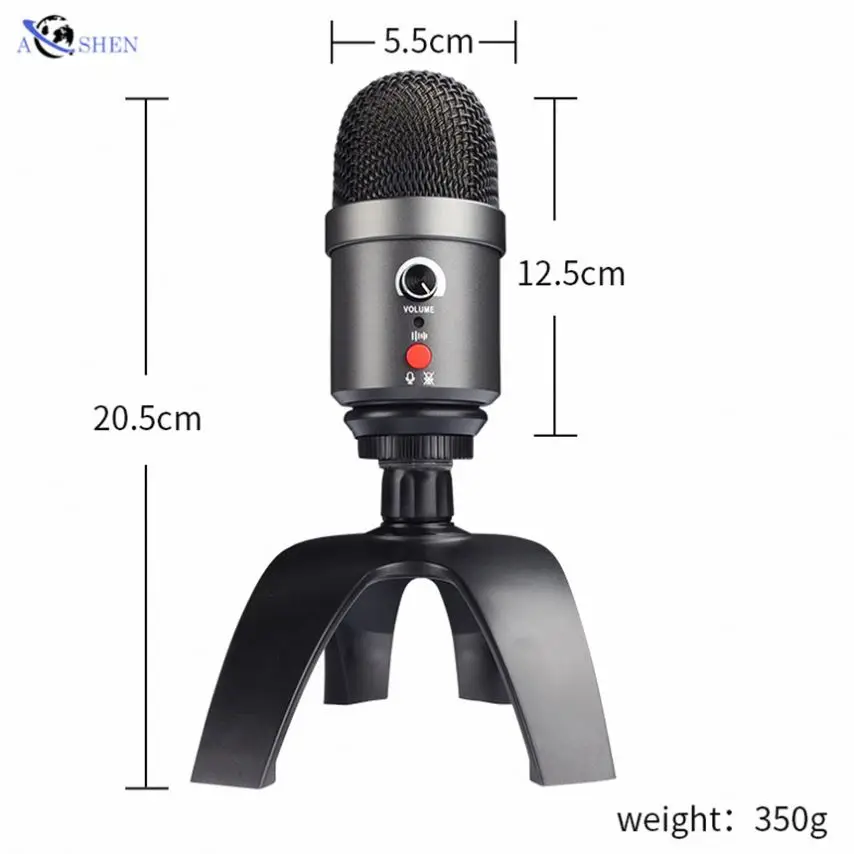 

Wholesale Stereo Desktop Condenser Mic Podcasting Metal USB computer stereo condenser microphone for Recording Gaming with RGB