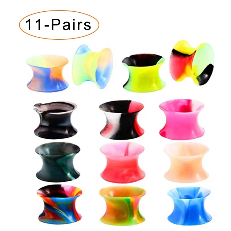 

11 pairs camo Thin Soft silicone Ear Plugs Tunnels Flexible silicone earrings